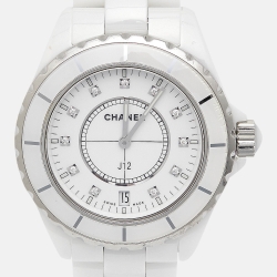 Chanel White Diamond Ceramic Stainless Steel  J12 H2125 Women's Wristwatch 38 mm 