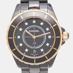 Chanel Black Ceramic Diamond J12 H2544 Women's Wristwatch 38 mm
