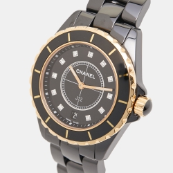 Chanel Black Ceramic Diamond J12 H2544 Women's Wristwatch 38 mm