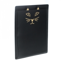 Pre Owned Charlotte Olympia Black Leather Feline iPad Case