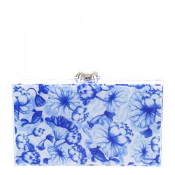 Pre Owned Charlotte Olympia Blue Ming Print Perspex Spider Pandora Box Clutch