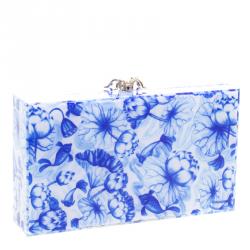 Pre Owned Charlotte Olympia Blue Ming Print Perspex Spider Pandora Box Clutch