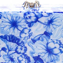 Pre Owned Charlotte Olympia Blue Ming Print Perspex Spider Pandora Box Clutch
