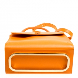 Pre Owned Charlotte Olympia Orange Leather Bogart Top Handle Bag