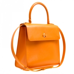 Pre Owned Charlotte Olympia Orange Leather Bogart Top Handle Bag