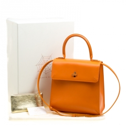 Pre Owned Charlotte Olympia Orange Leather Bogart Top Handle Bag
