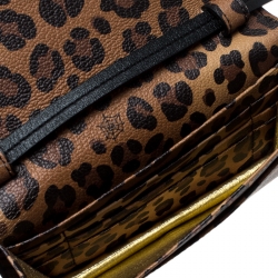 Pre Owned Charlotte Olympia Brown Leopard Print Leather Feline Purse Shoulder Bag