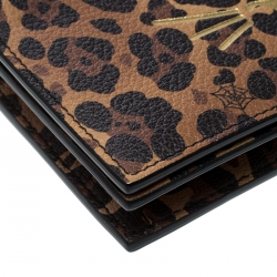 Pre Owned Charlotte Olympia Brown Leopard Print Leather Feline Purse Shoulder Bag