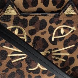 Pre Owned Charlotte Olympia Brown Leopard Print Leather Feline Purse Shoulder Bag