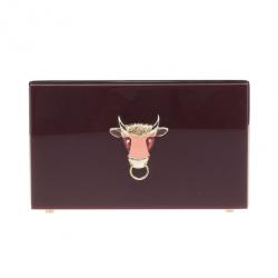 Pre Owned Charlotte Olympia Burgundy Zodiac Pandora Taurus Clutch