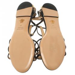 Charlotte Olympia Black and Gold Leather Parisienne Flat Sandals Size 39
