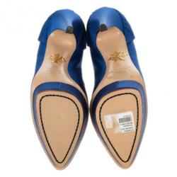 Pre Owned Charlotte Olympia Blue Paloma Fan-pleat Satin Pumps Size 41