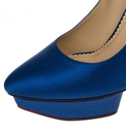 Pre Owned Charlotte Olympia Blue Paloma Fan-pleat Satin Pumps Size 41