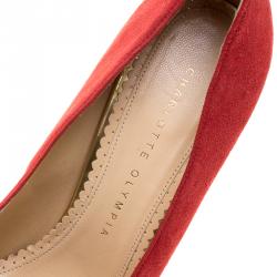 Pre Owned Charlotte Olympia Red Suede Dotty Platform Pumps Size 37.5