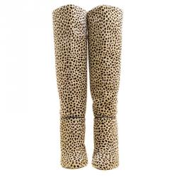 Pre Owned Charlotte Olympia Beige Leopard Print Pony Hair Corine Knee High Boots Size 39