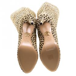 Pre Owned Charlotte Olympia Beige Leopard Print Pony Hair Corine Knee High Boots Size 39