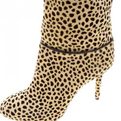 Pre Owned Charlotte Olympia Beige Leopard Print Pony Hair Corine Knee High Boots Size 39