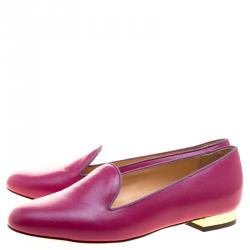 Pre Owned Charlotte Olympia Red Leather Smoking Slippers