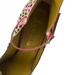 Pre Owned Charlotte Olympia Leopard Pony Hair Lucille Ankle Strap Platform Pumps Size 38
