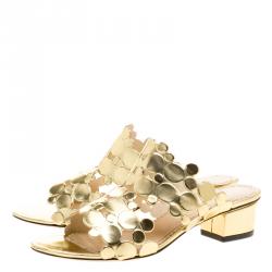 Pre Owned Charlotte Olympia Metallic Gold Leather Conceptual Peep Toe Slides Size 36