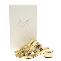Pre Owned Charlotte Olympia Metallic Gold Leather Conceptual Peep Toe Slides Size 36