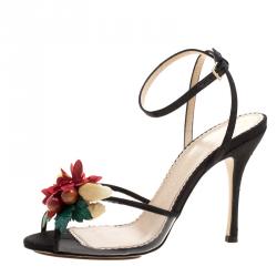 Pre Owned صندل شارلوت أوليمبيا تروبيكانا كانفاس أسود و PVCمزخرف مقاس 38