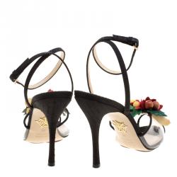 Pre Owned صندل شارلوت أوليمبيا تروبيكانا كانفاس أسود و PVCمزخرف مقاس 38