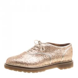Charlotte Olympia Metallic Dull Gold Glitter Stefania Oxfords Size 38