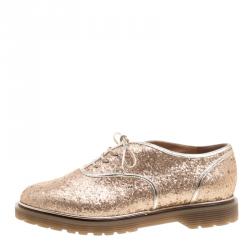 Charlotte Olympia Metallic Dull Gold Glitter Stefania Oxfords Size 38