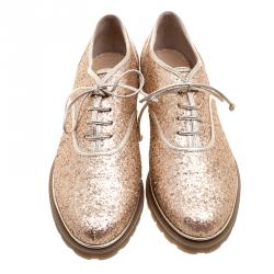 Charlotte Olympia Metallic Dull Gold Glitter Stefania Oxfords Size 38