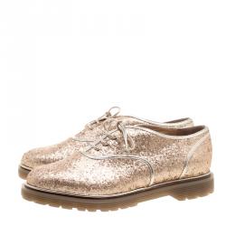 Charlotte Olympia Metallic Dull Gold Glitter Stefania Oxfords Size 38