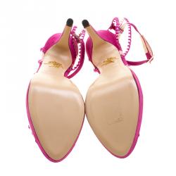 Pre Owned Charlotte Olympia Pink PVC and Suede Pomeline Peep Toe Platform Sandals Size 40