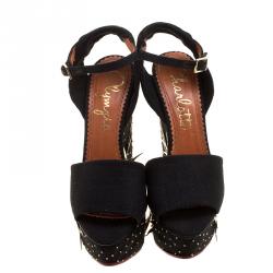 Pre Owned صندل شارلوت أوليمبيا ميشيفيوس كانفاس أسود مقدمة مفتوحة مزخرف مقاس 37.5