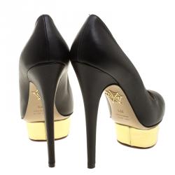 Pre Owned Charlotte Olympia Black Leather Dolly Platform Pumps Size 38.5