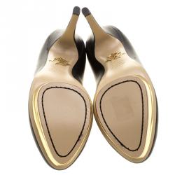 Pre Owned Charlotte Olympia Black Leather Dolly Platform Pumps Size 38.5