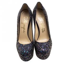 Pre Owned Charlotte Olympia Metallic Two Tone Coarse Glitter Millicent Platform Pumps Size 35