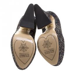 Pre Owned Charlotte Olympia Metallic Two Tone Coarse Glitter Millicent Platform Pumps Size 35