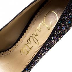 Pre Owned Charlotte Olympia Metallic Two Tone Coarse Glitter Millicent Platform Pumps Size 35