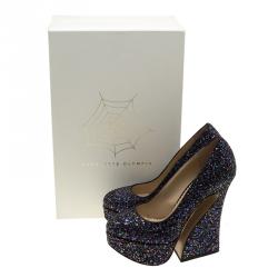 Pre Owned Charlotte Olympia Metallic Two Tone Coarse Glitter Millicent Platform Pumps Size 35
