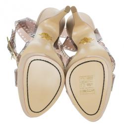 Pre Owned Charlotte Olympia Beige Vinyl and Satin Girls On Film Platform Sandals Size 39