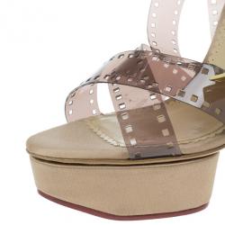 Pre Owned Charlotte Olympia Beige Vinyl and Satin Girls On Film Platform Sandals Size 39