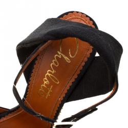 Charlotte Olympia Black Canvas Mischievous Peep Toe Embellished Wedge Sandals Size 41