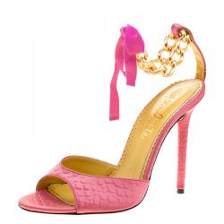 Pre Owned صندل شارلوت أوليمبيا بحزام كاحل سلسلة ساتان وردي مقاس 40