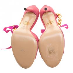 Pre Owned صندل شارلوت أوليمبيا بحزام كاحل سلسلة ساتان وردي مقاس 40