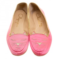 Pre Owned حذاء سليبر شارلوت أوليمبيا كات ناب ساتان وردي مقاس XS