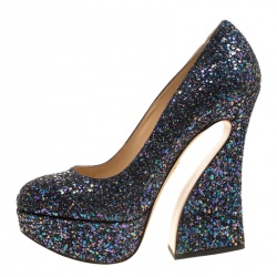 مملوكة مسبقًا حذاء كعب عالي شارلوت اوليمبيا ميليسنت بنعل سميك غليتر لونين متياليك مقاس 41