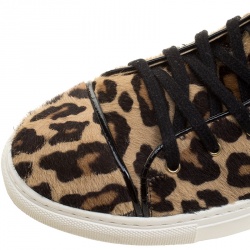 Pre Owned Charlotte Olympia Beige Leopard Print Pony Hair Purrfect High Top Sneakers Size 39.5