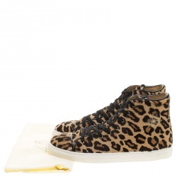 Pre Owned Charlotte Olympia Beige Leopard Print Pony Hair Purrfect High Top Sneakers Size 39.5