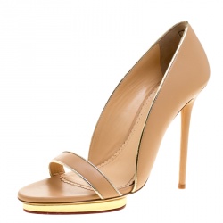 Charlotte Olympia Beige Leather Christine Open Toe Sandals Size 41