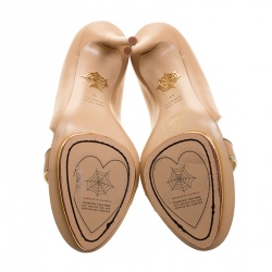 Charlotte Olympia Beige Leather Christine Open Toe Sandals Size 41